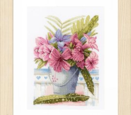 Flowers in a bucket Букет квітів у ведерці PN-0154327 LanArte вишивка хрестиком | Набір - Салон рукоділля Давайте створимо шедевр разом!