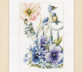 Blue tits and violets Блакитні синички та фіалки PN-0154461 LanArte вишивка хрестиком | Набір - Салон рукоділля Давайте створимо шедевр разом!