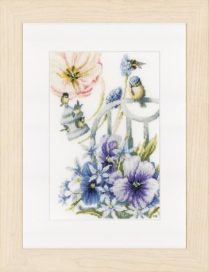 Blue tits and violets Блакитні синички та фіалки PN-0154461 LanArte вишивка хрестиком | Набір - Салон рукоділля Давайте створимо шедевр разом!