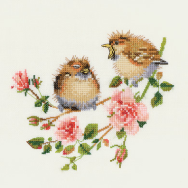 Маленькие птички на розе//Rose Chick-Chat HC778 Heritage Crafts - Салон рукоделия 